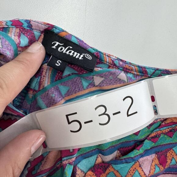 Tolani Dress Womens Small Geometric Boho Short Sleeve India Shift Mini - Picture 6 of 6